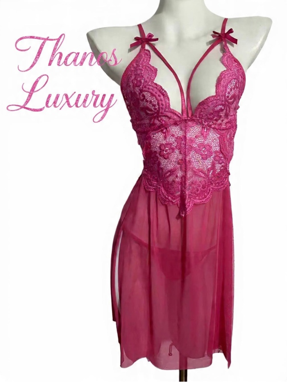 (2XL) Hot Pink Lace & Sheer Chemise